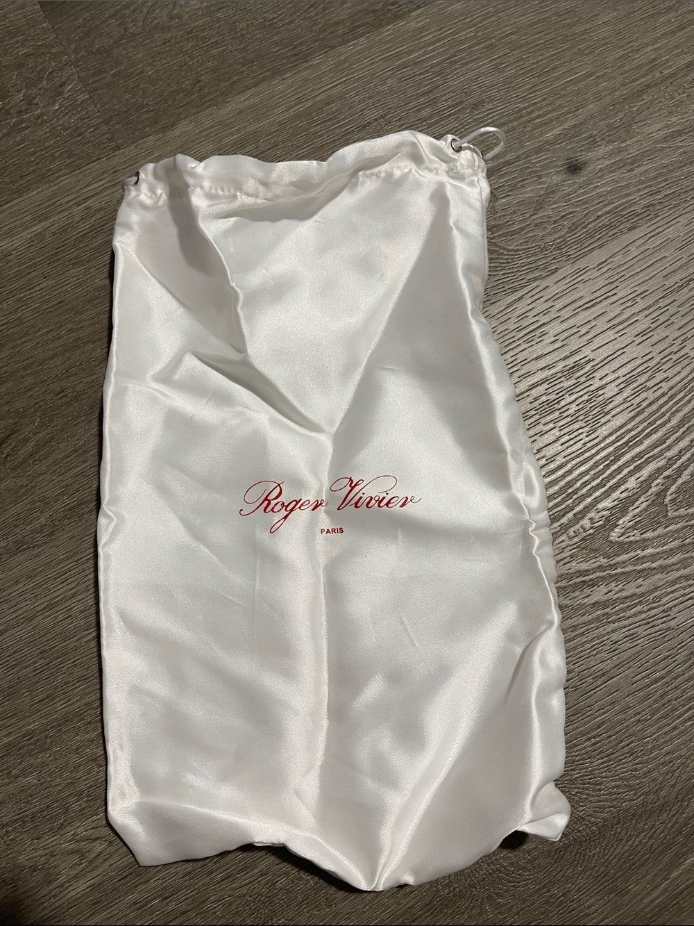 Roger Vivier White Satin Drawstring Dust Bag Pouch with Red Logo - Picture 3 of 3